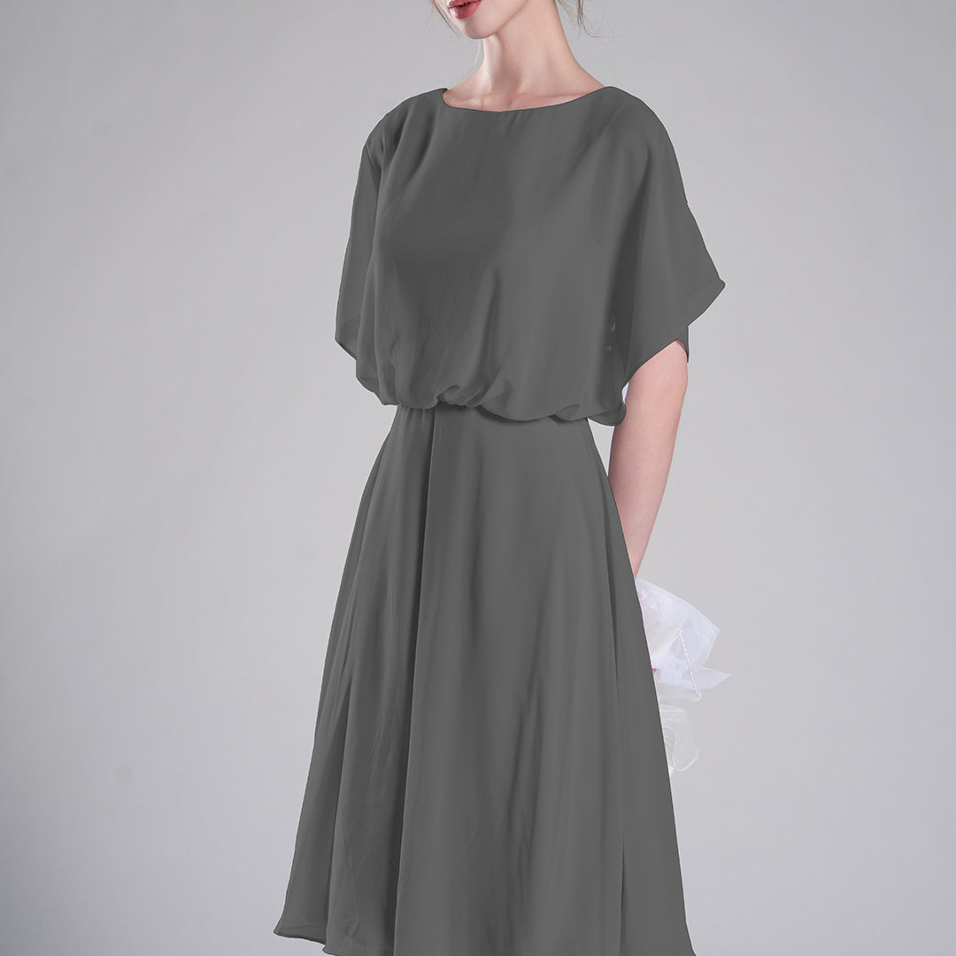 Round Neck Draped Sleeves Tie Detail Dresses
