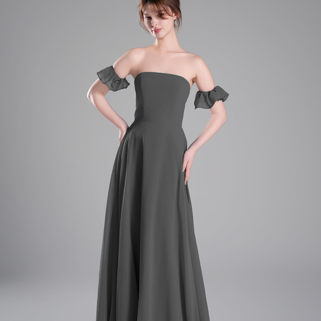 Off-Shoulder Ruffle Sleeves Figure Bodice A-line Dresses