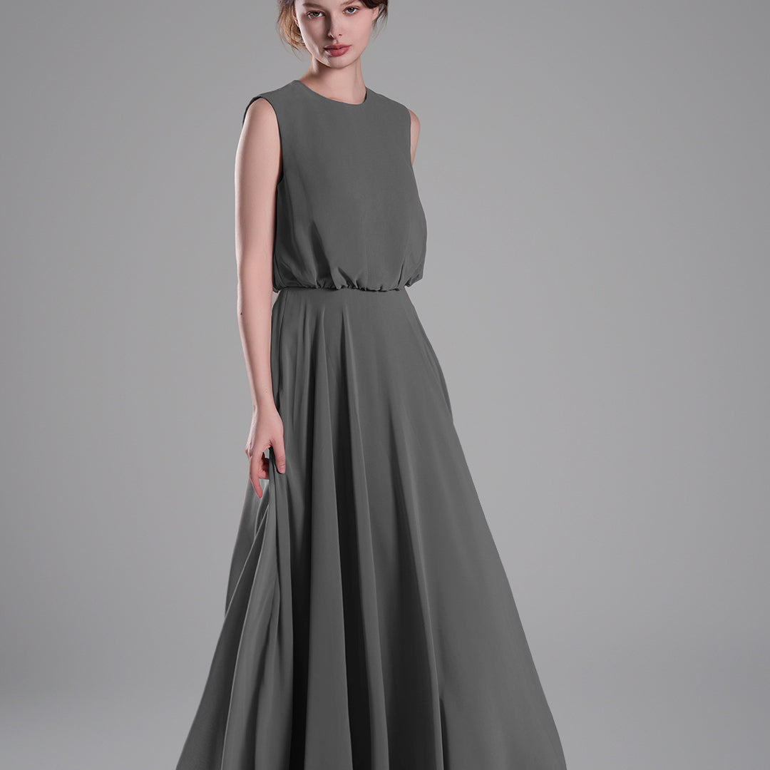 Sleeveless Round Neck Blackless A-Line Dresses