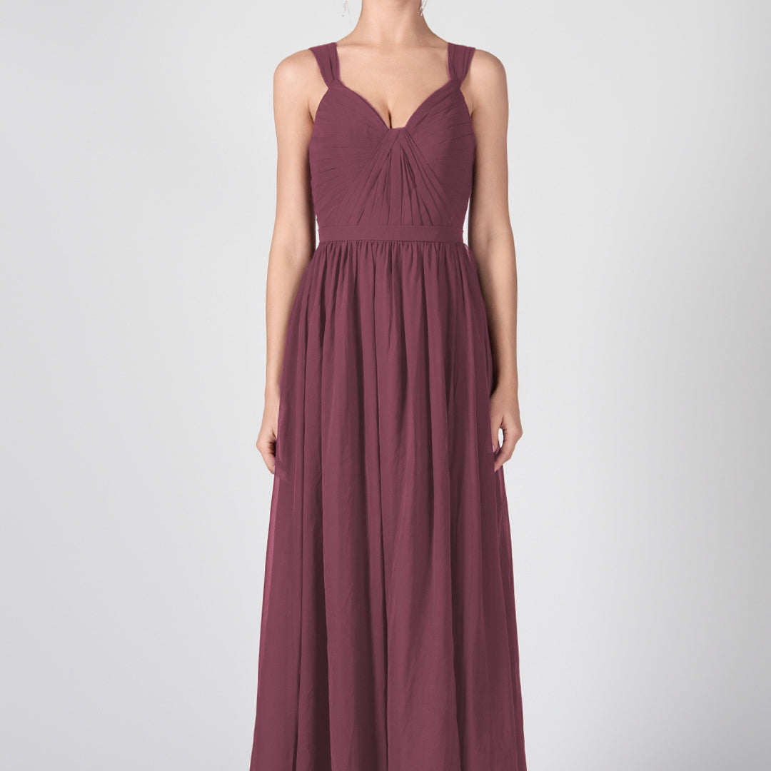 Ruched V-Neck Strappy Split Maxi Dresses
