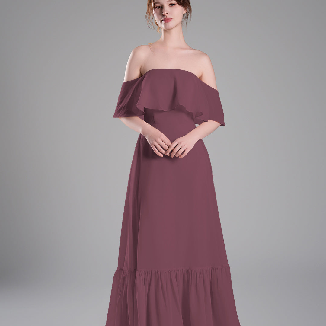 Off-Shoulder Ruffle Detailing Tiered Hemline Dresses