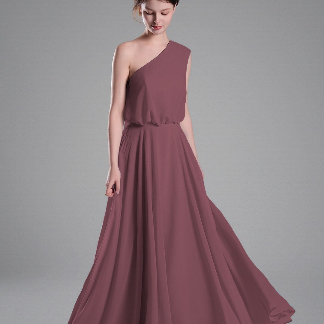 One-Shoulder Flowing Hem A-Line Dresses