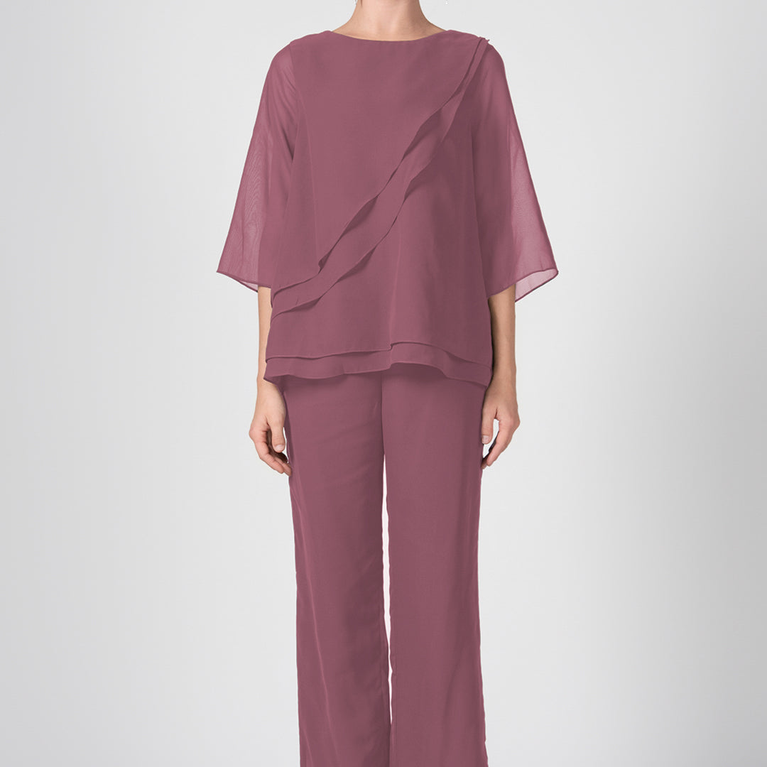 2-Piece Mother of the Bride Sheer Sleeve Pant Suits