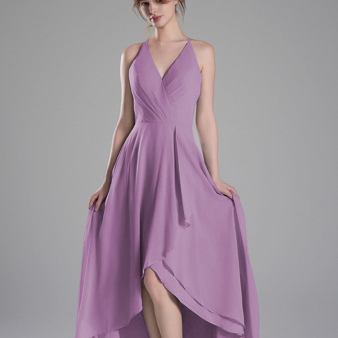 V-Neck Layered Drape Chiffon Maxi Dress