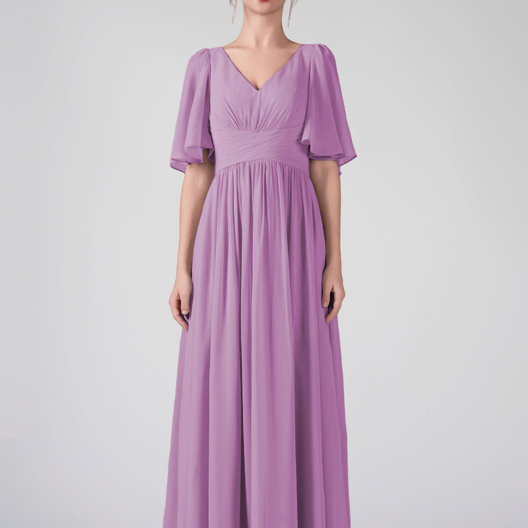 V-Neck Flowing Sleeves A-Line Ruffles Maxi Dresses
