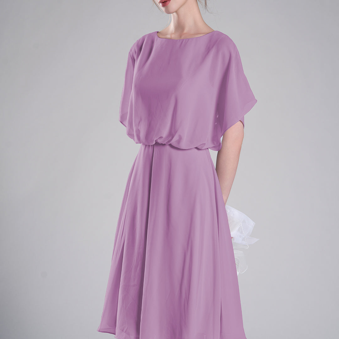 Round Neck Draped Sleeves Tie Detail Dresses