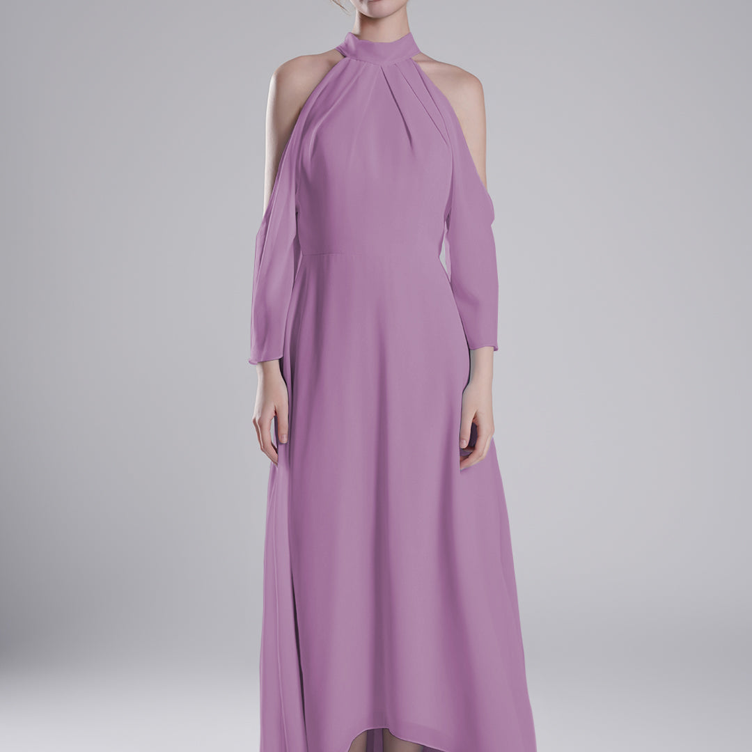 Back Tie Halter Neckline Tulle Long Sleeve Dresses