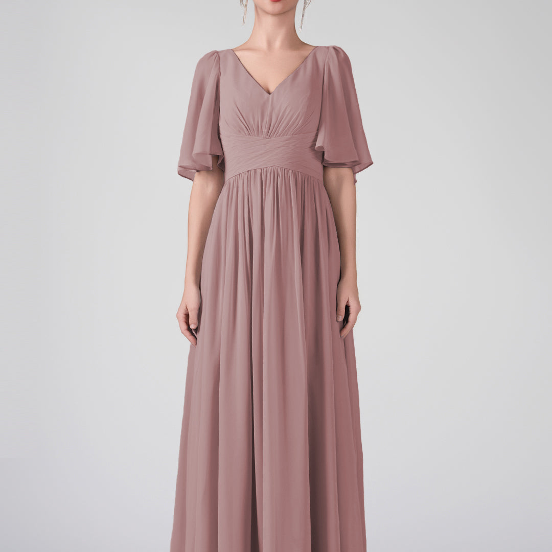 V-Neck Flowing Sleeves A-Line Ruffles Maxi Dresses