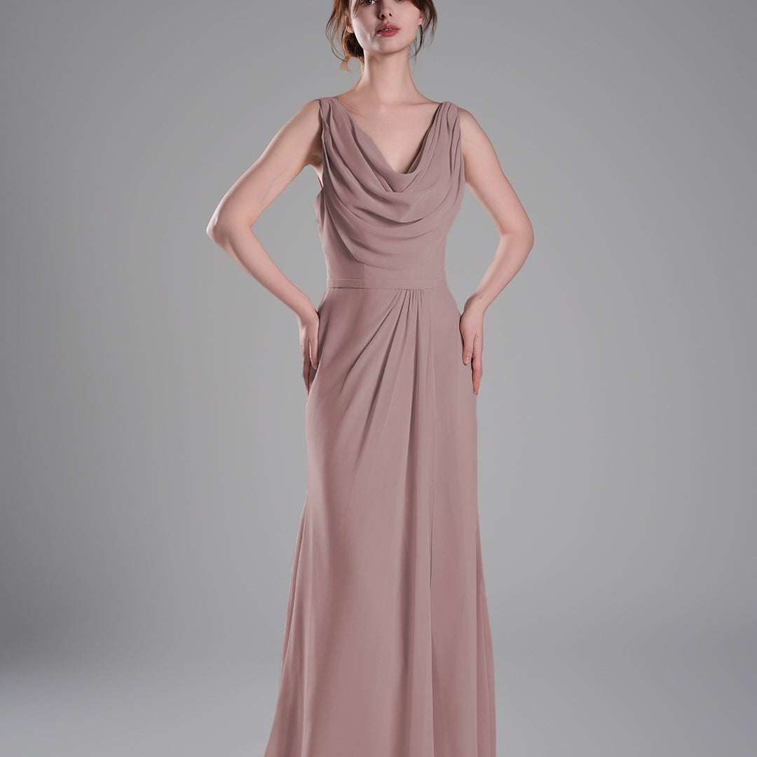 Cowl Neckline Fitted Bodice Asymmetrical Dresses