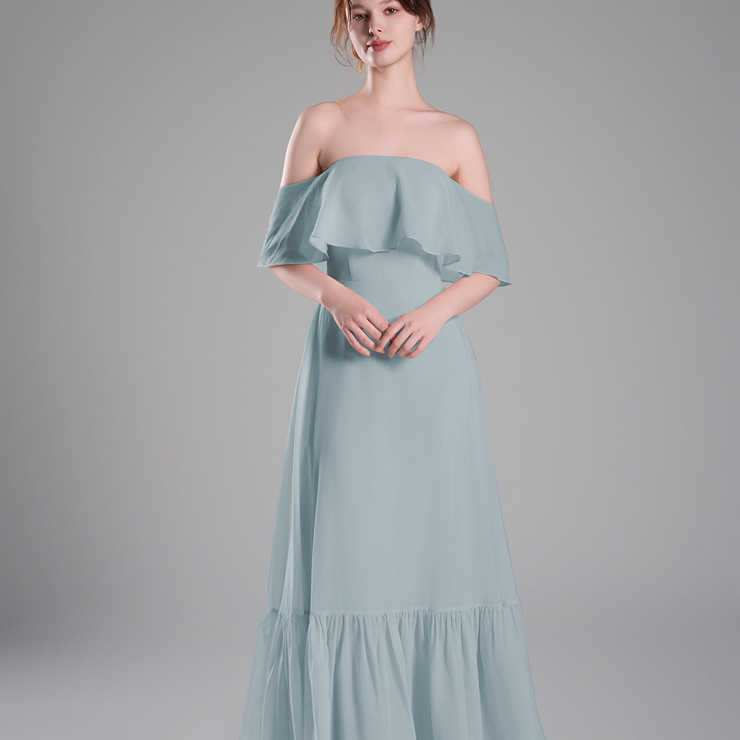 Off-Shoulder Ruffle Detailing Tiered Hemline Dresses