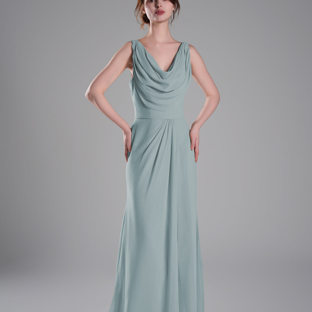Cowl Neckline Fitted Bodice Asymmetrical Dresses