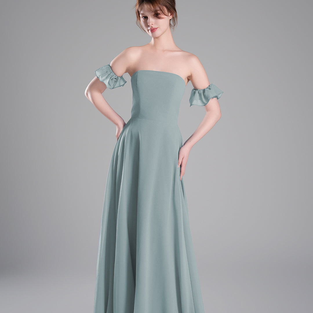 Off-Shoulder Ruffle Sleeves Figure Bodice A-line Dresses