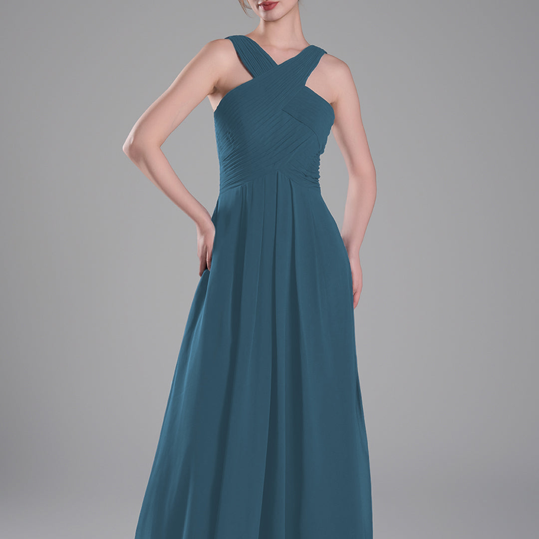 Crossed Straps Ruched Bodice A-Line Dresses