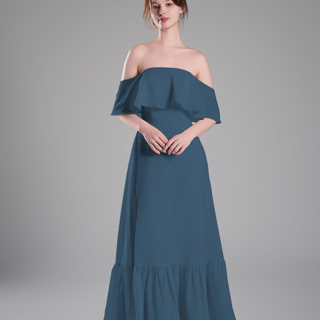 Off-Shoulder Ruffle Detailing Tiered Hemline Dresses
