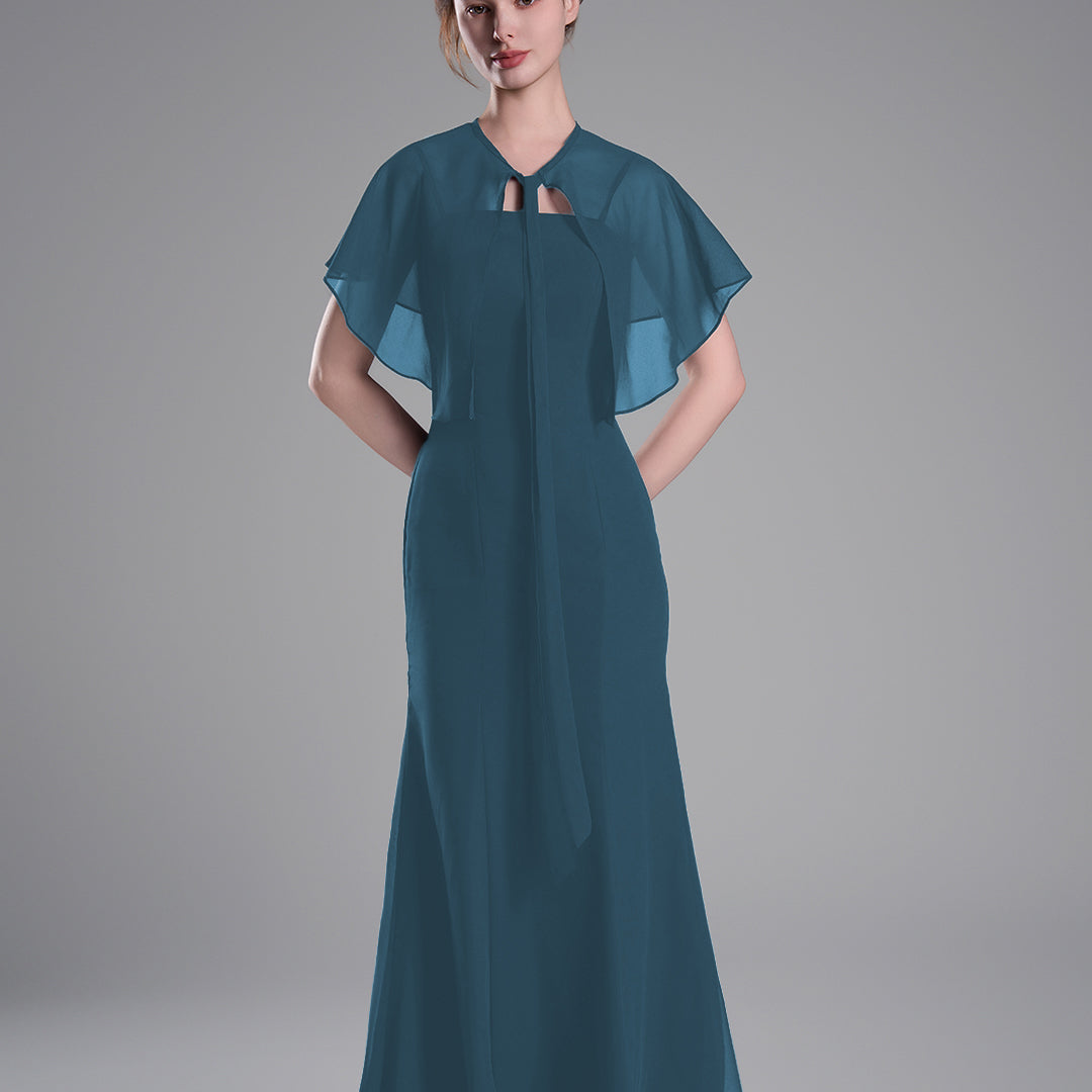 Detachable Chiffon Cape Floor-Length Mermaid Dresees