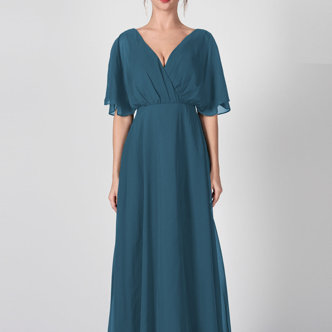 Open Back V-Neck Split Chiffon Maxi Dresses
