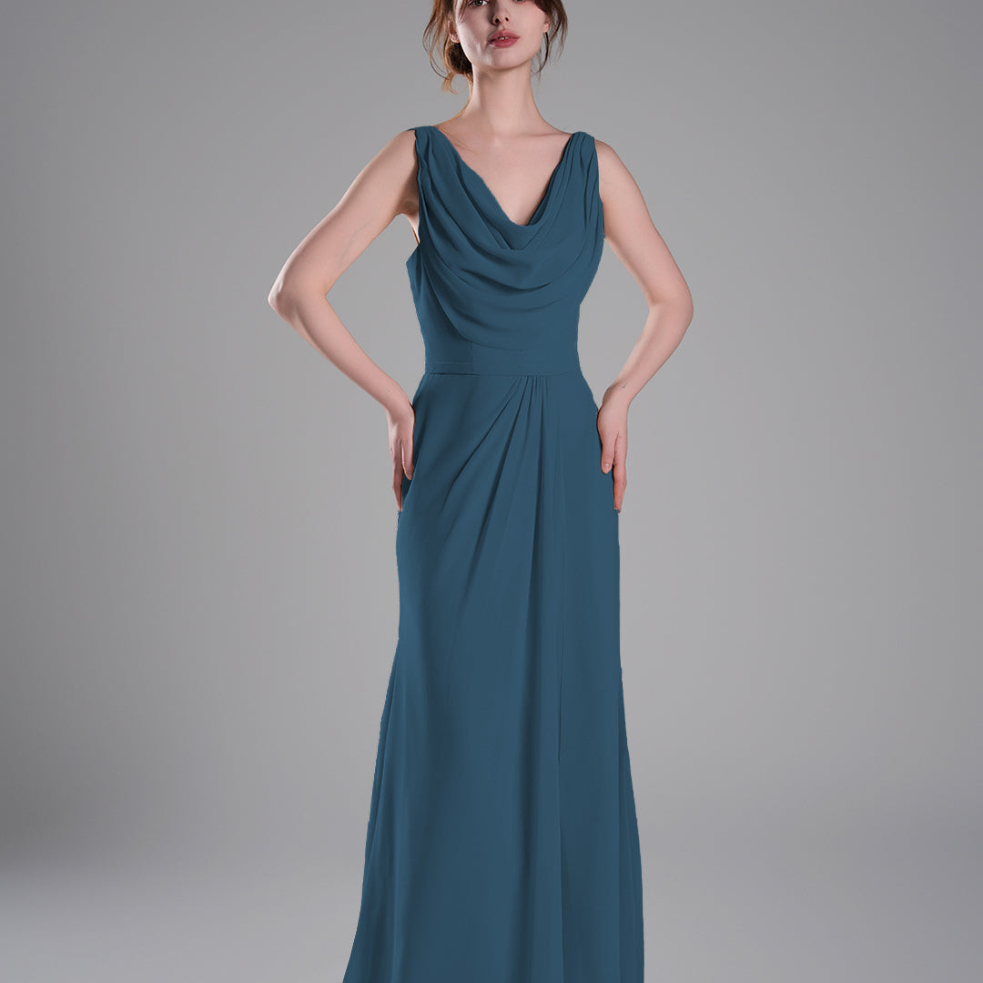 Cowl Neckline Fitted Bodice Asymmetrical Dresses