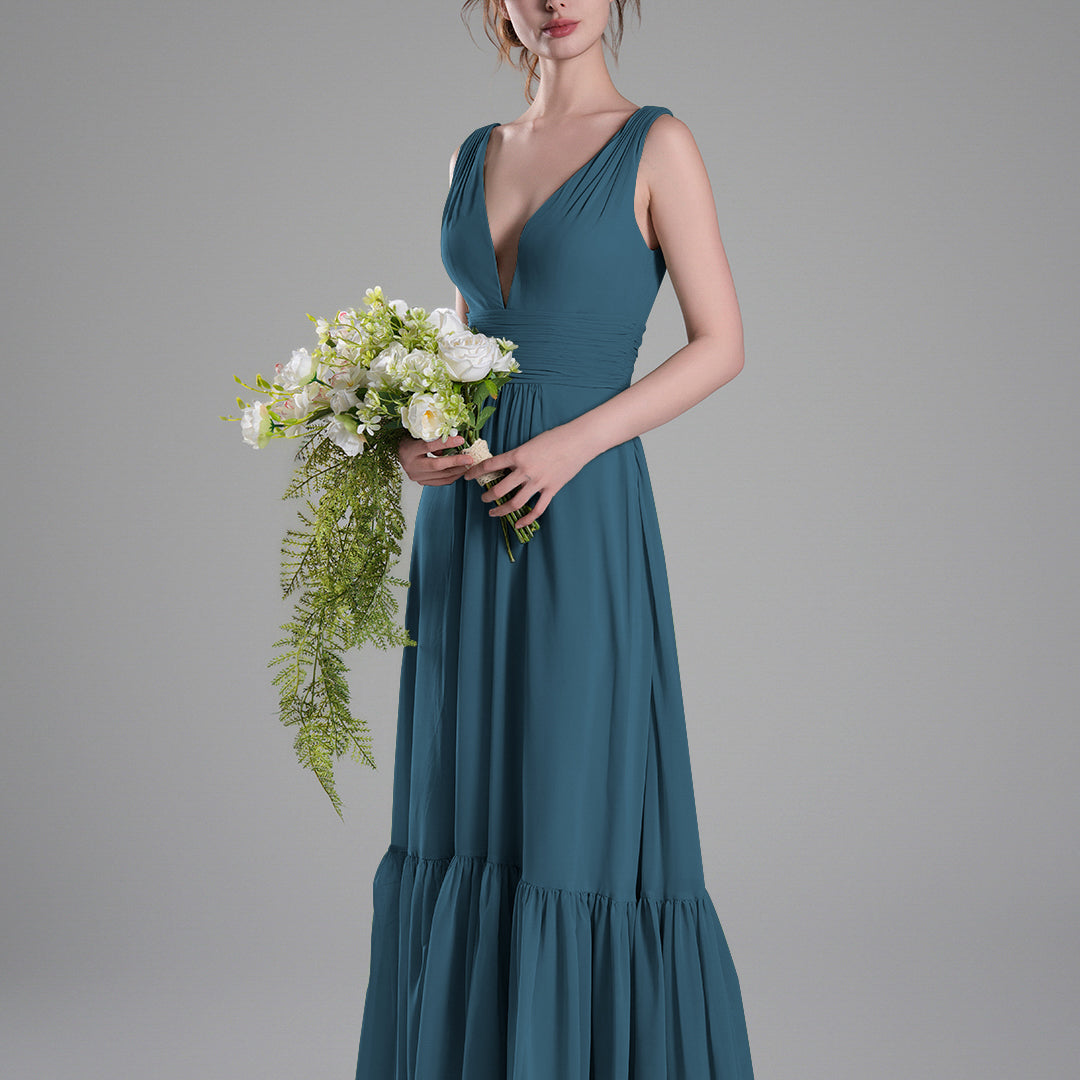 Sexy V-Neck Patchwork Chiffon Maxi Dress