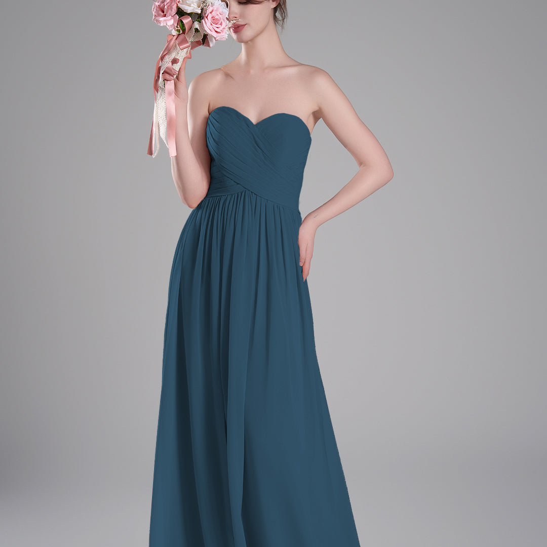 Sweetheart Neck Pleated Flowing A-Line Silhouette Dresses
