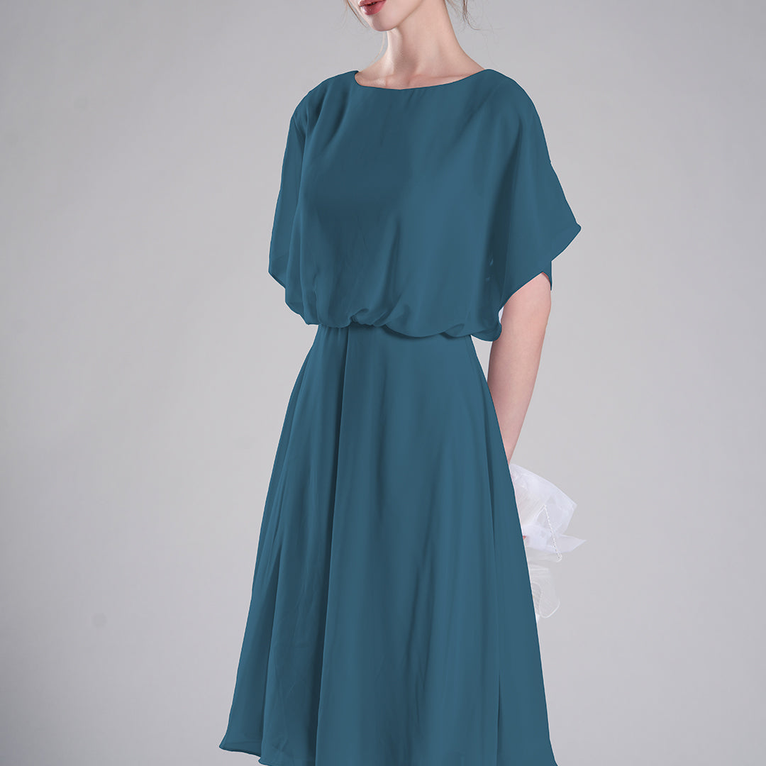 Round Neck Draped Sleeves Tie Detail Dresses