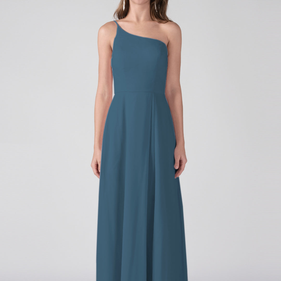 One Shoulder A-Line Side Split Floor-Length Dress