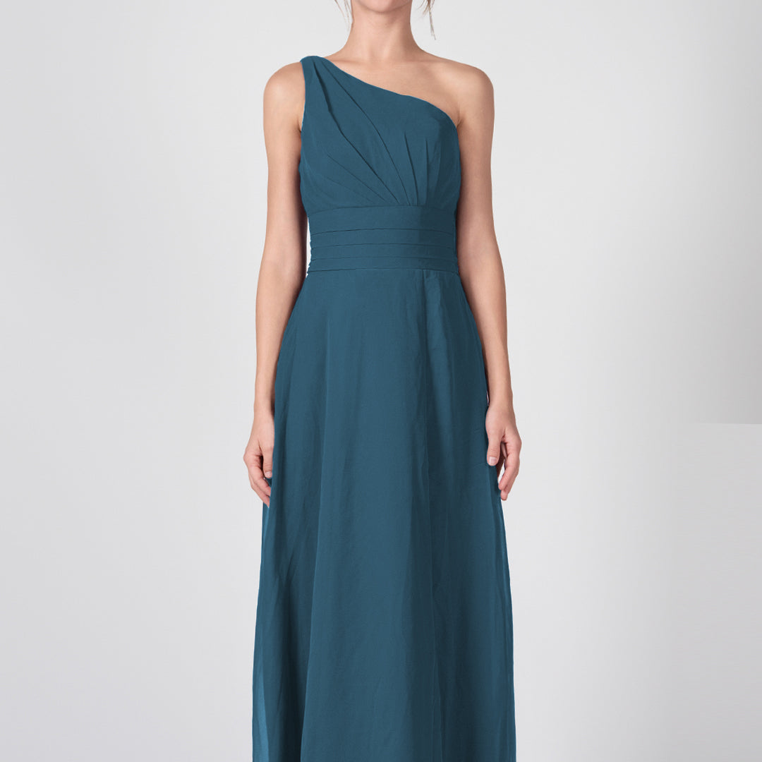 Kleider mit One-Shoulder-Träger, Plissee und geteilter Taille