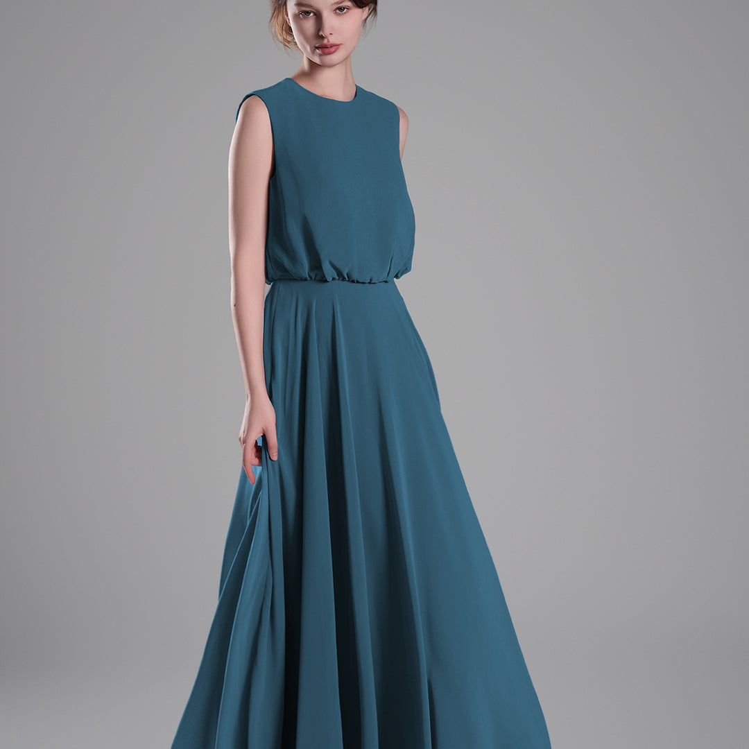 Sleeveless Round Neck Blackless A-Line Dresses