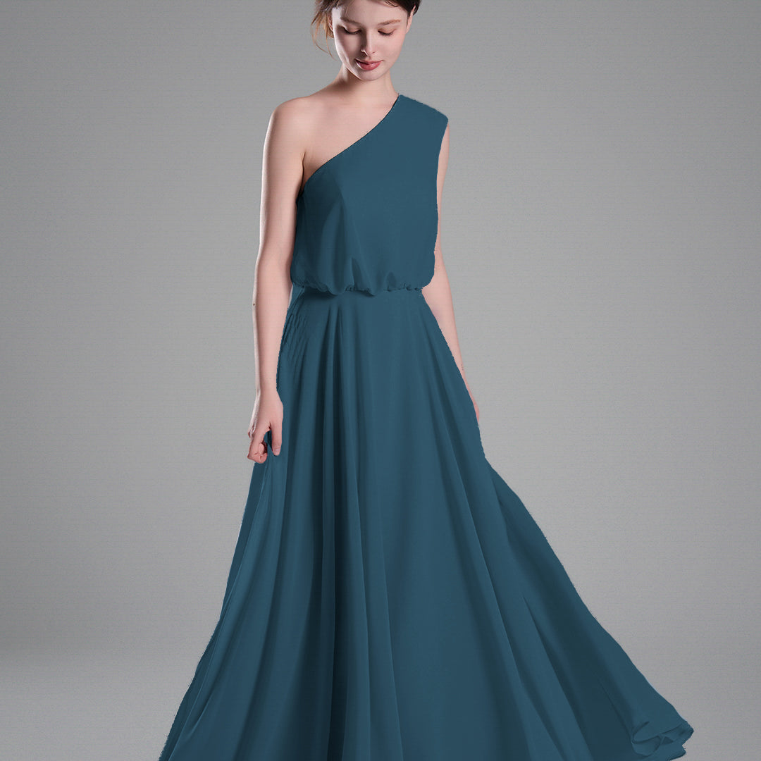 One-Shoulder Flowing Hem A-Line Dresses