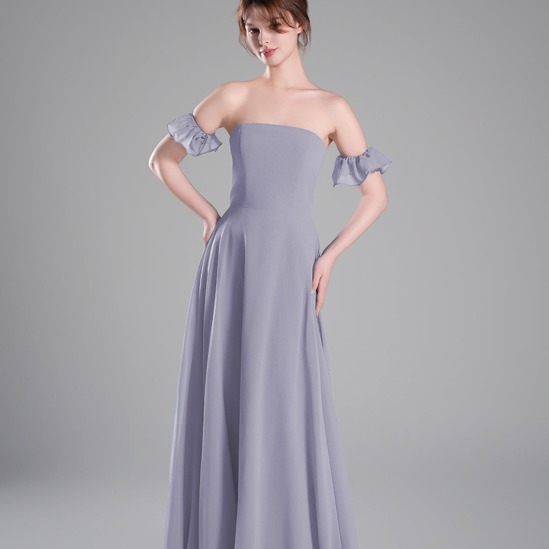 Off-Shoulder Ruffle Sleeves Figure Bodice A-line Dresses
