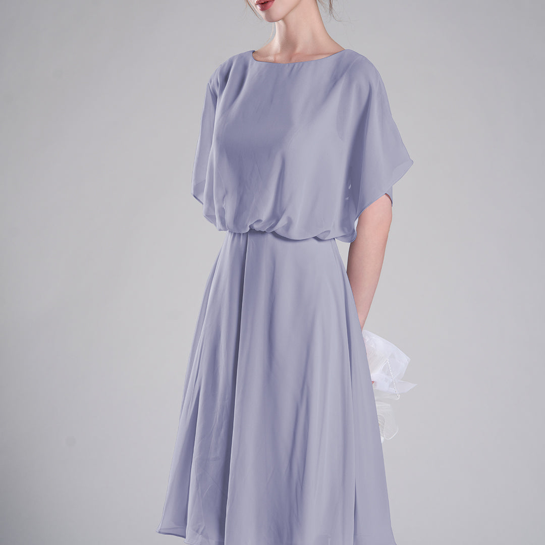 Round Neck Draped Sleeves Tie Detail Dresses