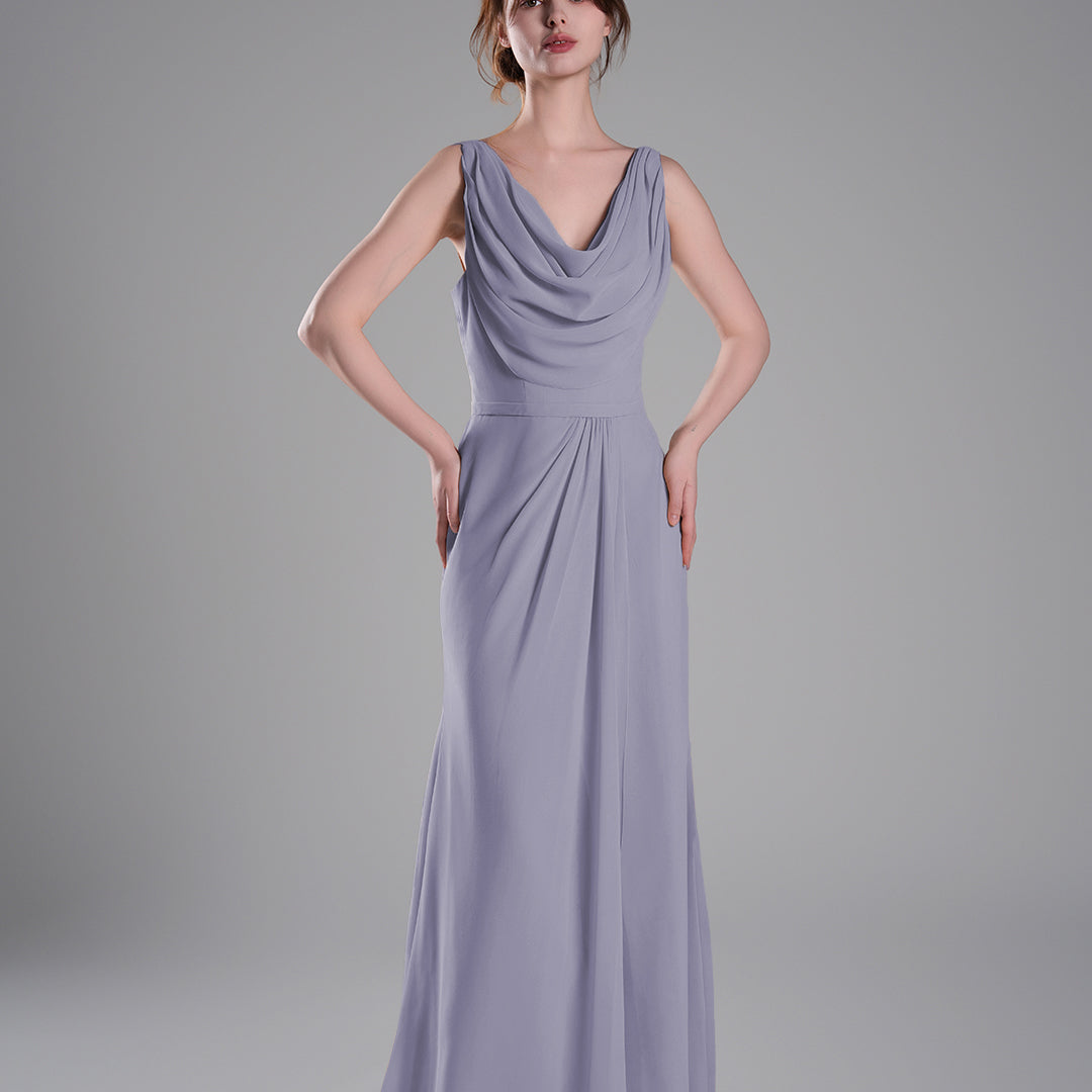 Cowl Neckline Fitted Bodice Asymmetrical Dresses