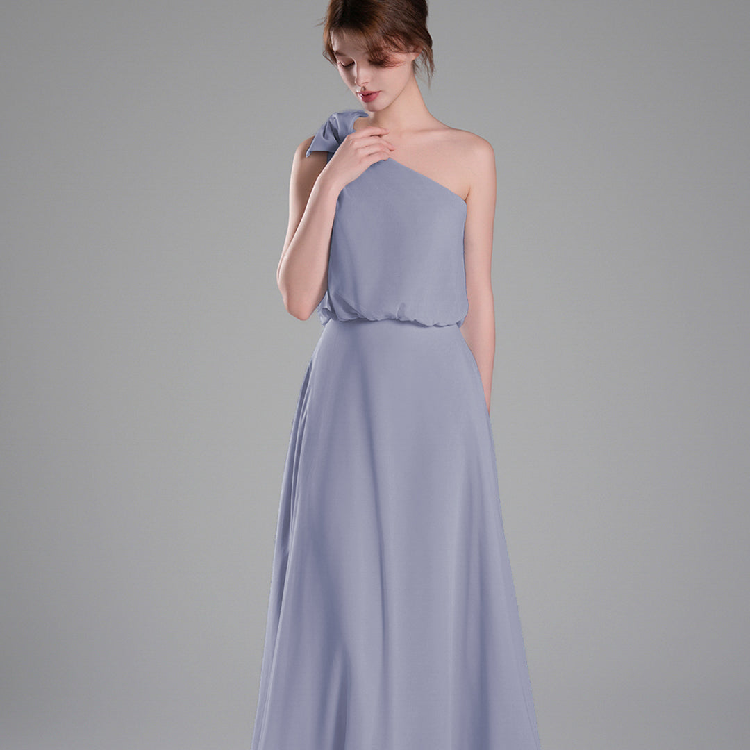 One-Shoulder Bow Detail Flowing A-Line Dresses