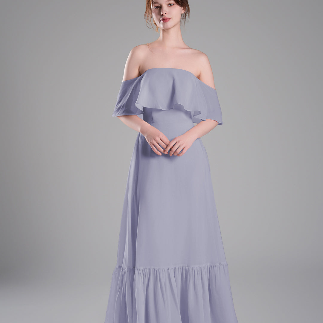 Off-Shoulder Ruffle Detailing Tiered Hemline Dresses