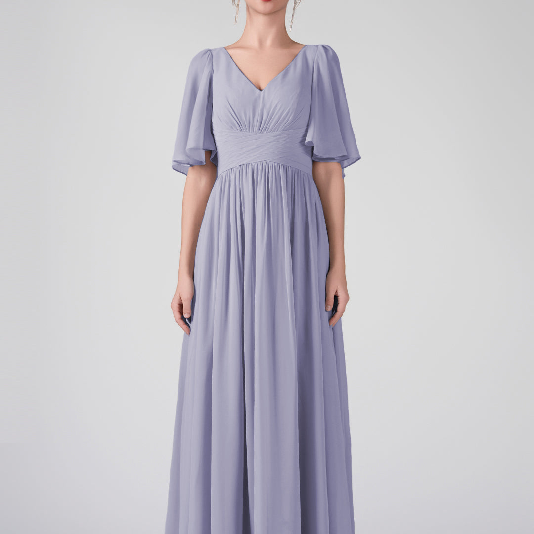 V-Neck Flowing Sleeves A-Line Ruffles Maxi Dresses