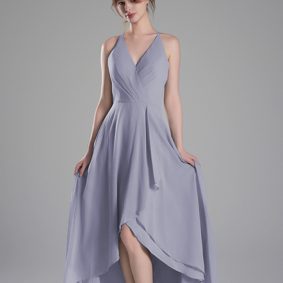 V-Neck Layered Drape Chiffon Maxi Dress