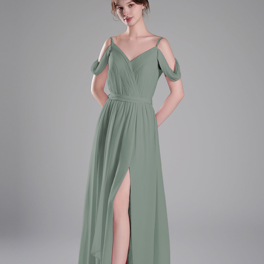 Off-Shoulder Adjustable Waist Tie Pleated Dresses