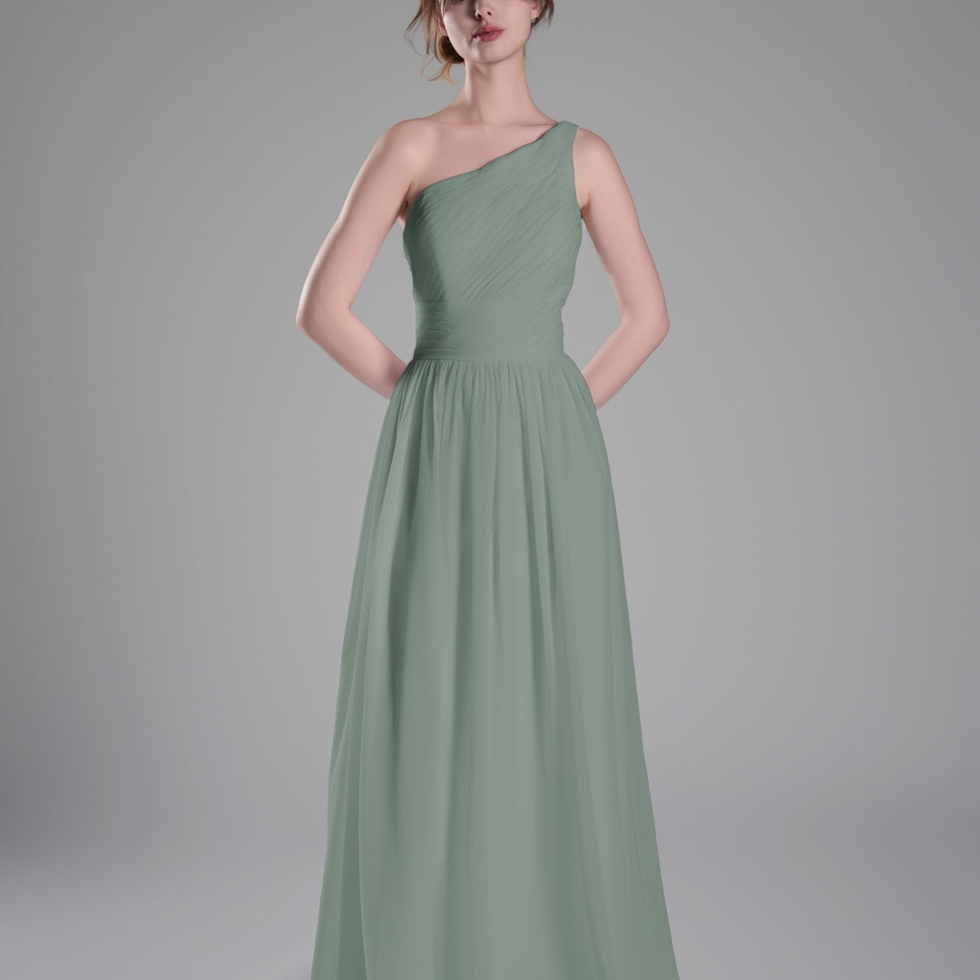 One-Shoulder Lace-Up Back Pleated A-Line Dresses