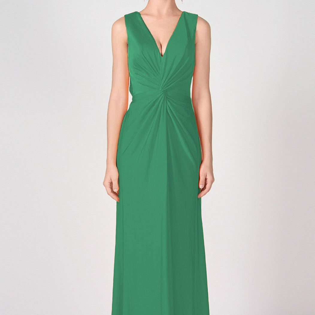 Deep V-Neck Twist-Front A-Line Split Dresses