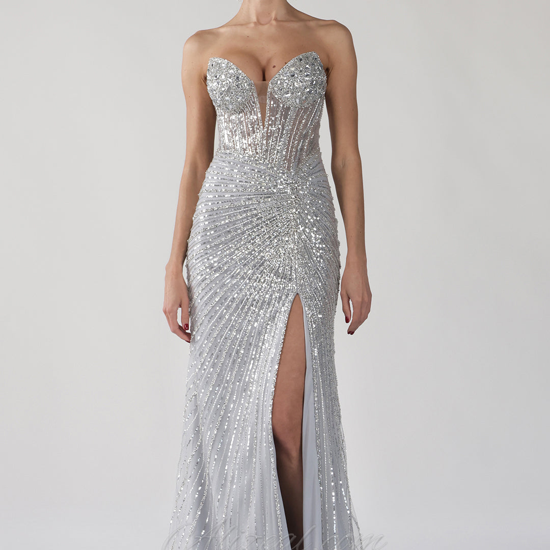 Sweetheart Neck Intricate Sequin Side Split Dresses