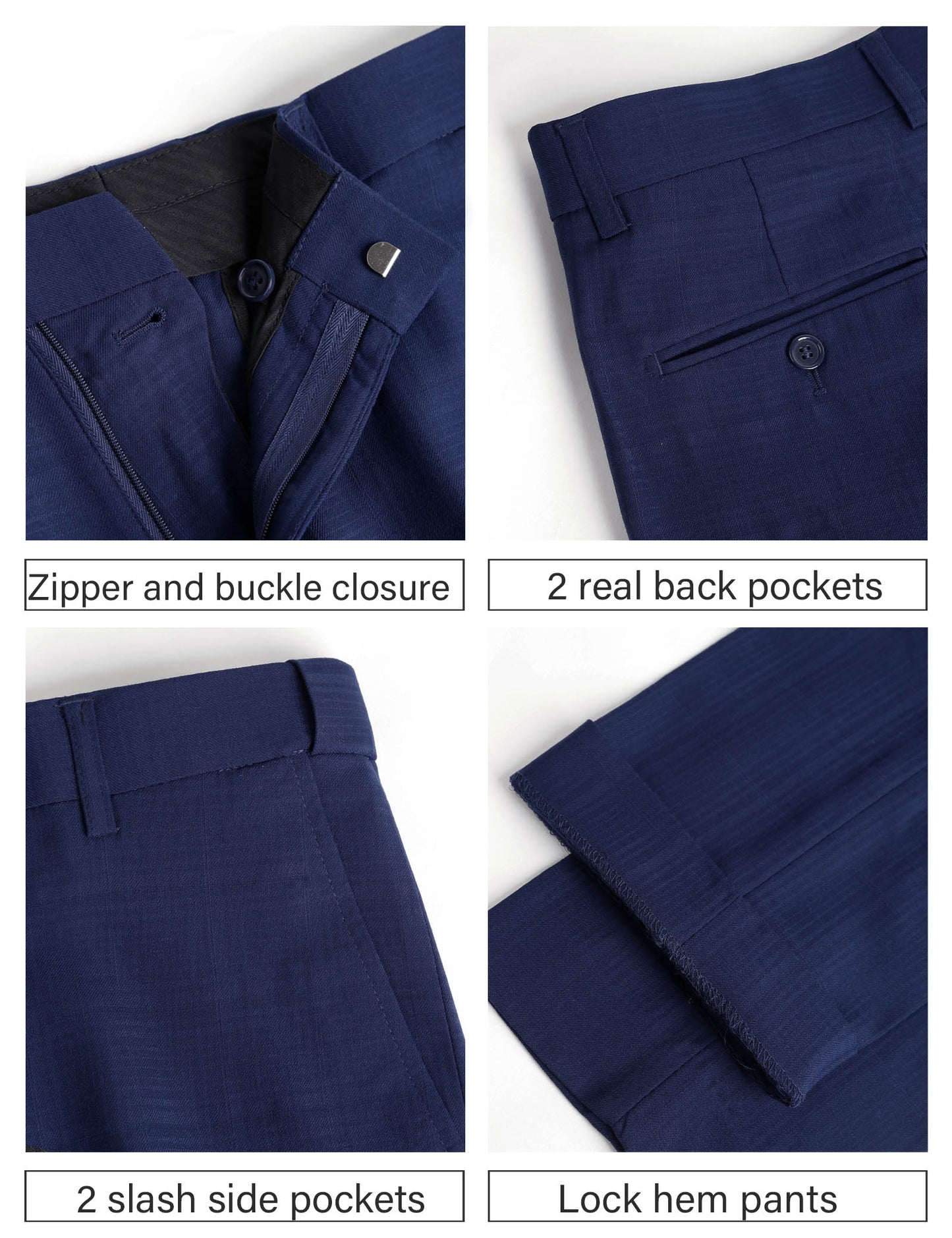 Alizeal Mens Plaid Dress Pants Hidden Expandable Waist Business Trousers Slim Fit, Navy Blue