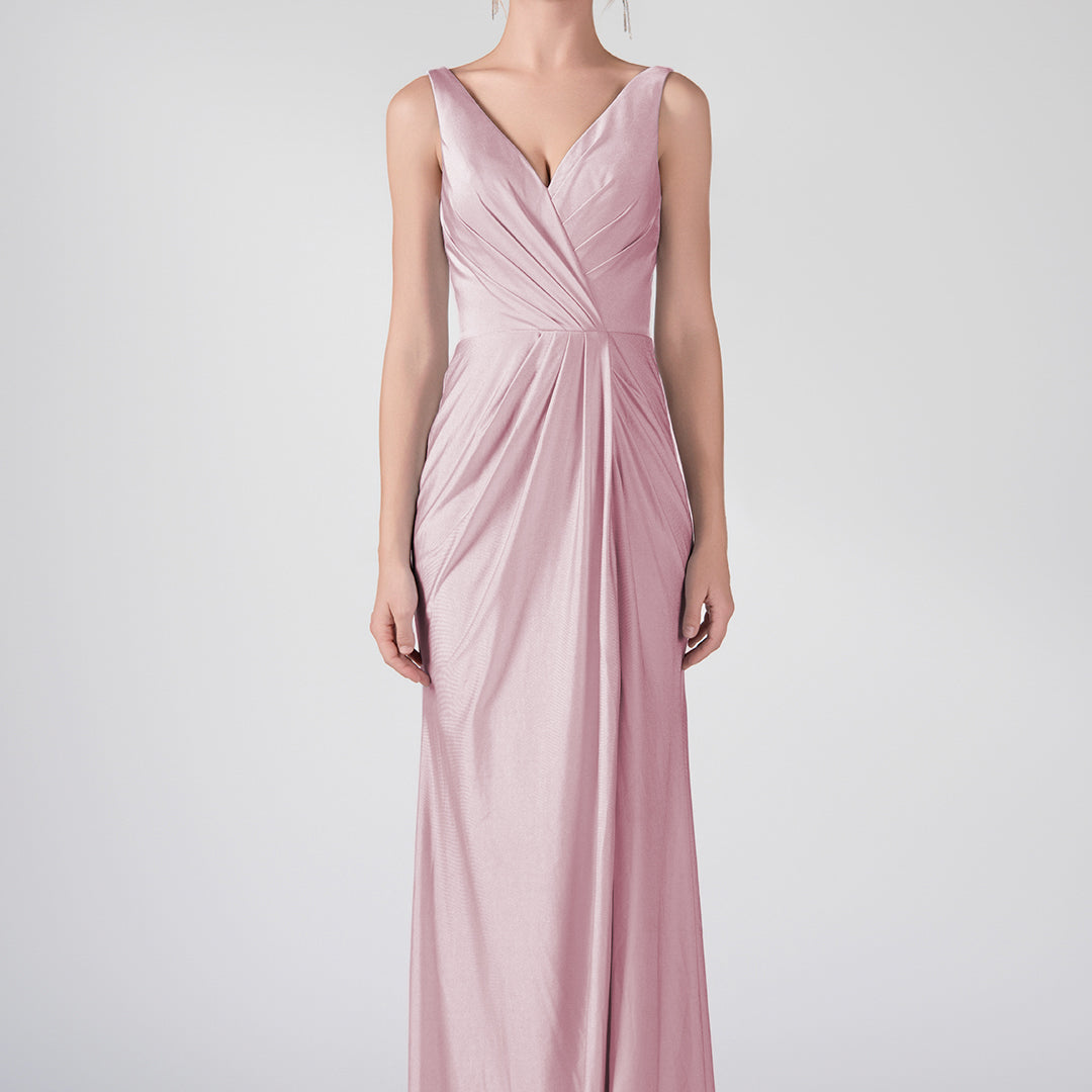Tank Straps V-Neck Pleated Side Slit A-line Dresses