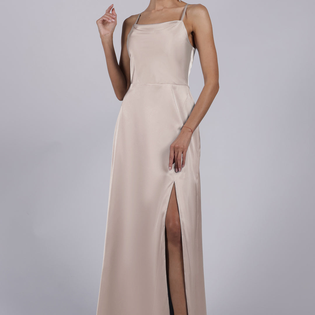 Square Collar Cowl Neck Spaghetti Straps Square Collar Side Split Maxi Dress