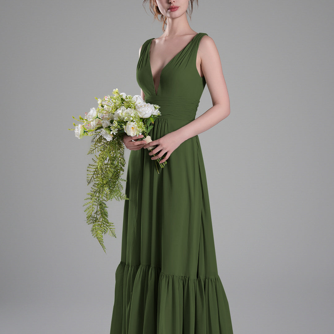 Sexy V-Neck Patchwork Chiffon Maxi Dress