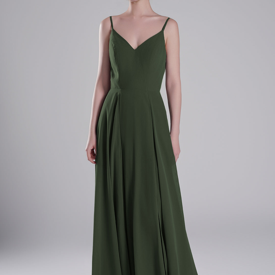 V-Neck Low-Cut Back High Slit Sweeping Train Dresses