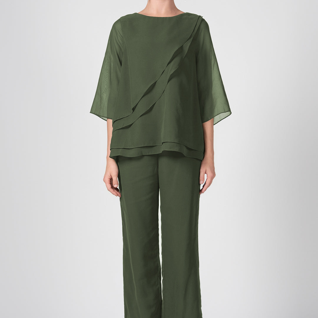 2-Piece Mother of the Bride Sheer Sleeve Pant Suits