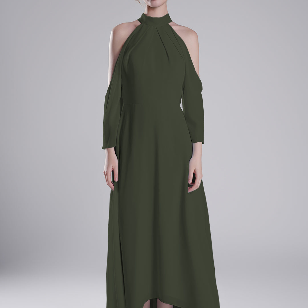 Back Tie Halter Neckline Tulle Long Sleeve Dresses