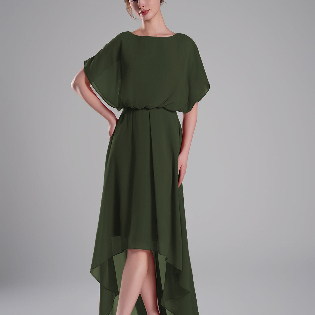 Boat Neck Open Back Flowing A-Line Dresses