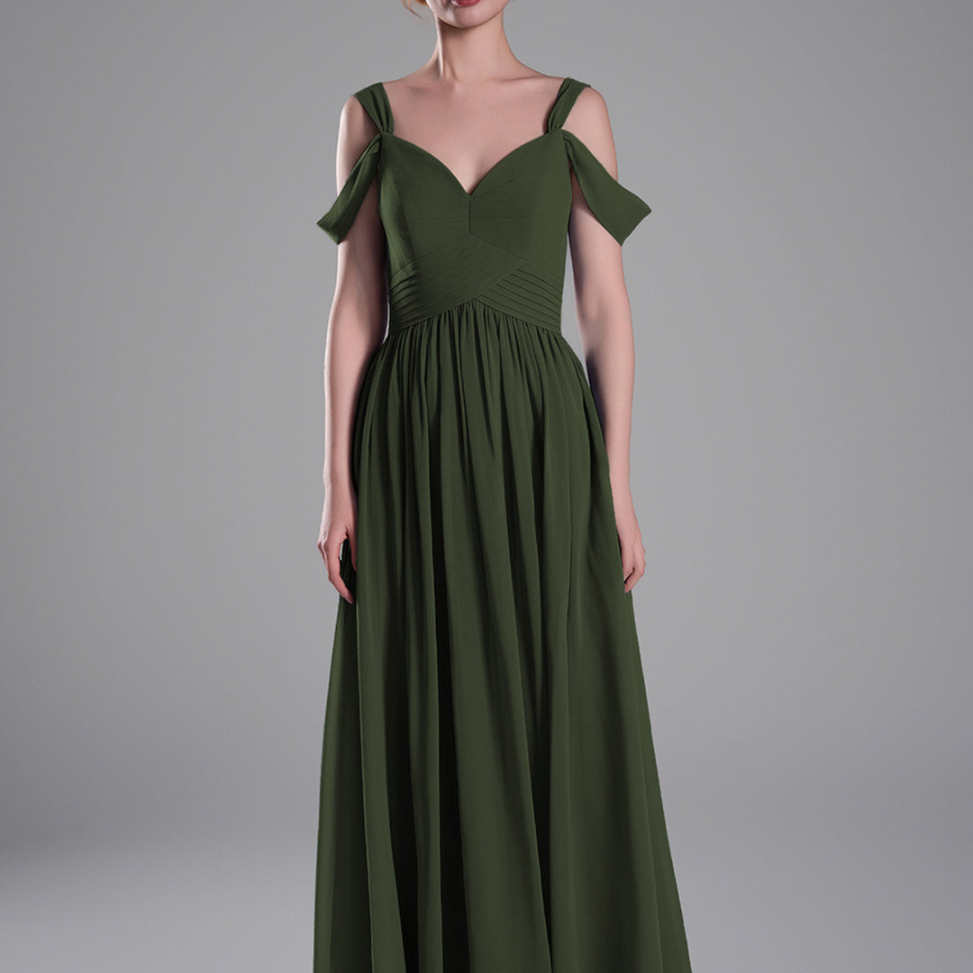 Off-Shoulder V-Neckline A-Line Flared Hem Dresses