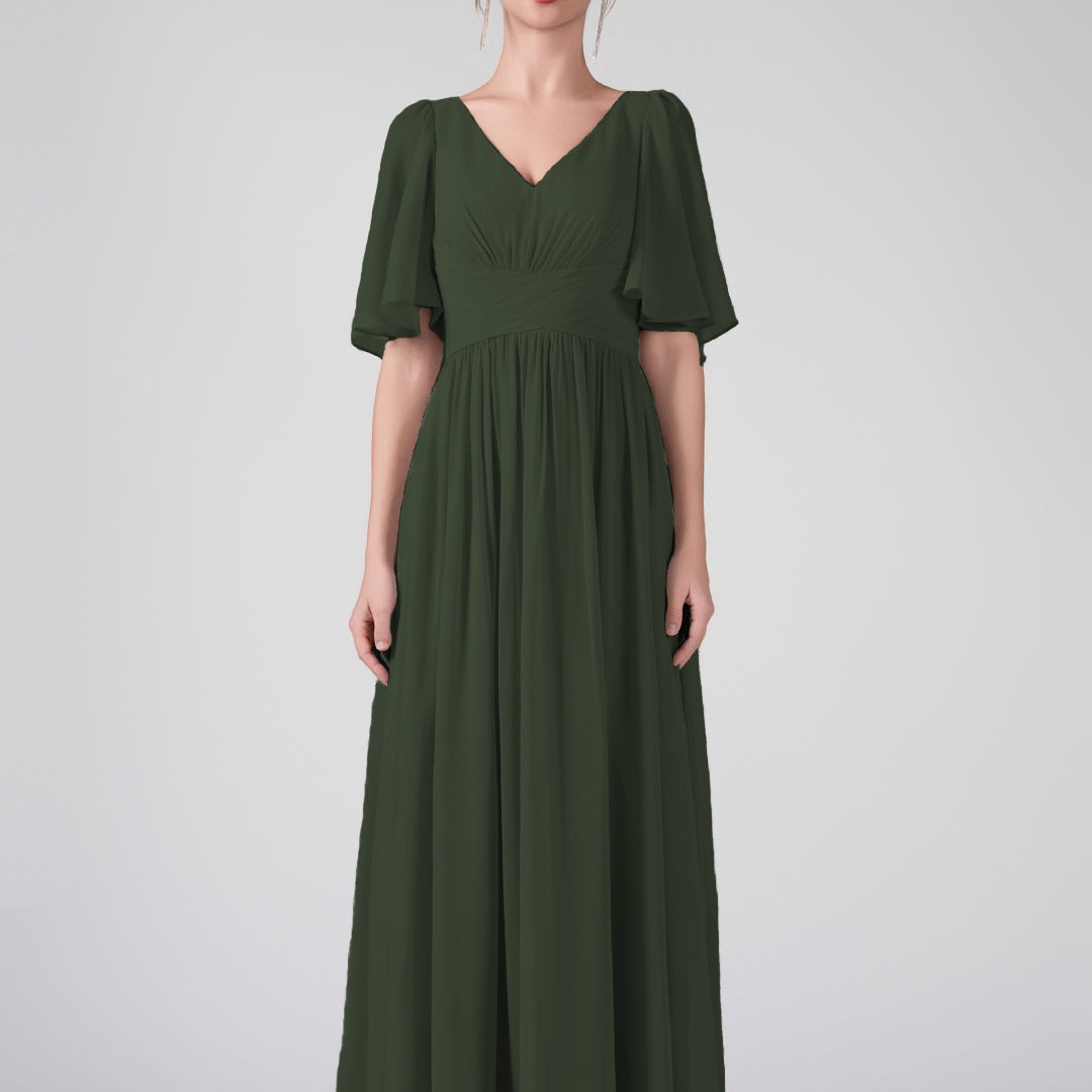 V-Neck Flowing Sleeves A-Line Ruffles Maxi Dresses