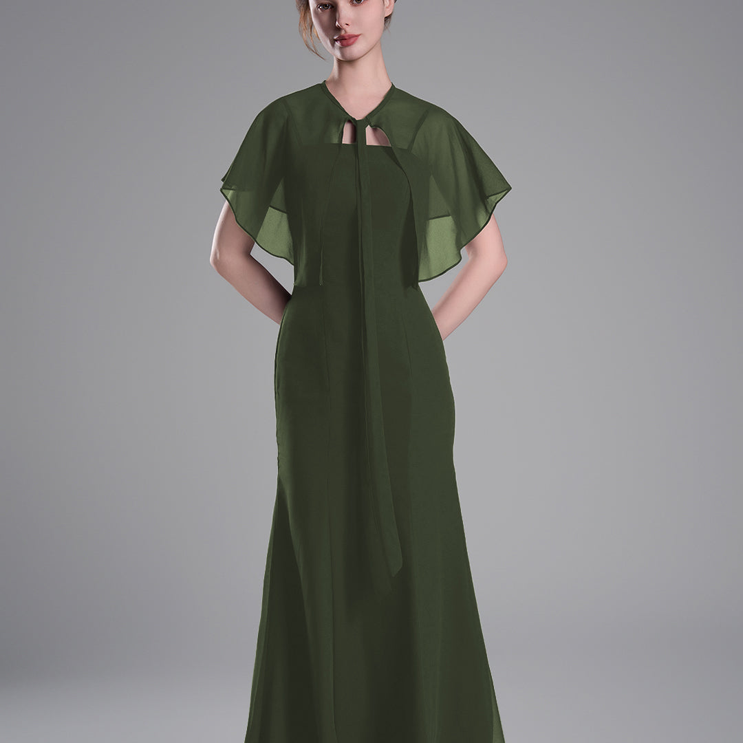 Detachable Chiffon Cape Floor-Length Mermaid Dresees